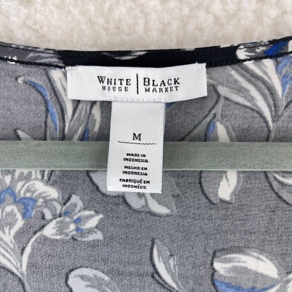 White House Black Market Black Floral Print Dress Womens 3/4 Sleeve Size Medium - Picture 8 of 16